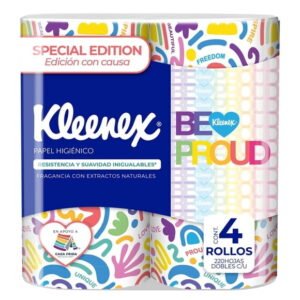 Papel higiénico Kleenex mes rosa 4 rollos con 220 hojas dobles