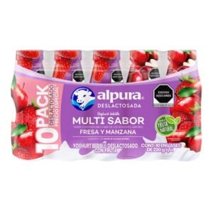 Yoghurt bebible Alpura deslactosado multi sabor fresa y manzana 10 pzas de 220 g c/u