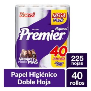 Papel higiénico Premier 40 rollos de 225 hojas dobles c/u