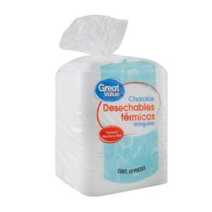 Charolas desechables Great Value térmicas rectangulares 50 pzas