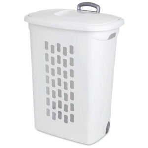 Hamper para Ropa Sterilite Calada con Tapas y Ruedas Blanco con Asa 70 Litros