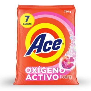 Detergente en Polvo Ace con Toque de Downy, Limpieza Rápida, con Oxígeno Activo, y Fácil Disolución, 7 Cargas (756 g)