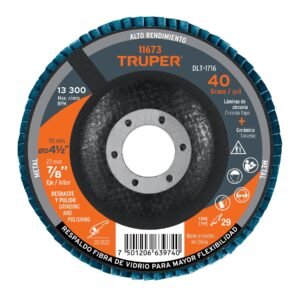 DISCO LAMINADO 4-1/2″ GRANO 40 CENTRO 7/8″ TRUPER