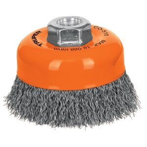 CARDA COPA 4″ ALAMBRE ONDULADO FINO, EJE 5/8″-11, TRUPER