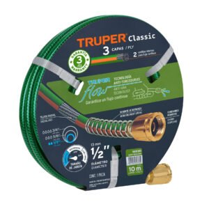 MANGUERA DE 1/2 REFORZADA 3 CAPAS 10M CONECXIONES DE METAL TRUPER