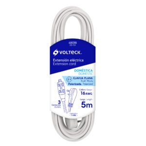 EXTENSION ELECTRICA DOMESTICA 5 M CON CLAVIJA PLANA, BLANCA, VOLTECK