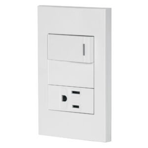 PLACA ARMADA 1 INTERRUPTOR 1 CONTACTO 1 MOD ESPAÑOLA BLANCO