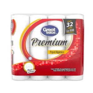 Papel higiénico Great Value premium 32 rollos con 220 hojas dobles c/u