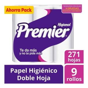 Papel higiénico Premier 9 rollos con 271 hojas dobles c/u