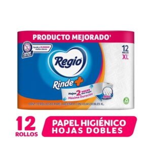 Papel higiénico Regio Rinde + 12 rollos con 141 hojas dobles c/u