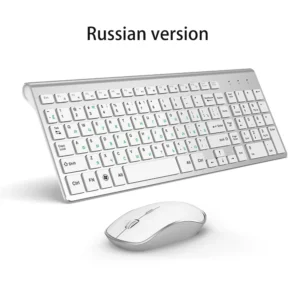 Juego de teclado y ratu00f3n inalu00e1mbricos, diseu00f1o delgado portu00e1til ergonu00f3mico USB