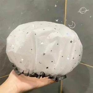 Gorro de ducha impermeable de doble capa, diseu00f1o de cielo estrellado, gorro de bau00f1o reutilizable a la moda