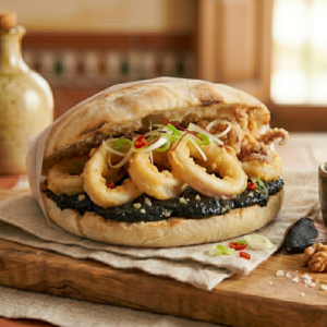 Mollete de Calamares Tempura con Aioli de Ajo Negro