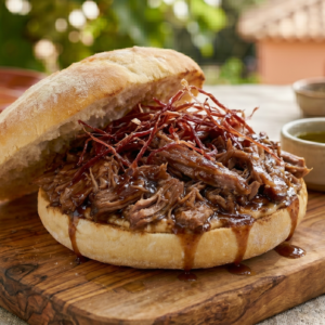 Mollete de Abanico Ibérico Pulled Pork con BBQ al Jerez