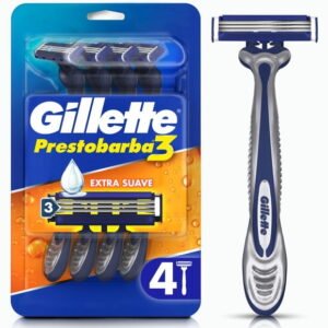 Rastrillo Gillette Prestobarba3 con 3 hojas para rasurar la barba al ras, 4 pzas