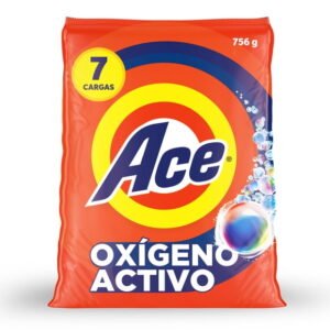 Detergente en Polvo Ace Limpieza Rápida, con Oxígeno Activo y Fácil Disolución, Lava Ropa Blanca y De Color, 7 Cargas (756 g)