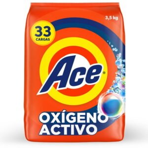 Detergente en Polvo Ace Limpieza Rápida, con Oxígeno Activo y Fácil Disolución, 33 Cargas (3.5 kg)