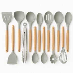 Set 12 Utensilios Cocina Silicona Madera