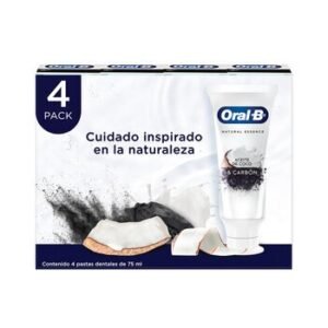Oral-B Pasta Dental con Aceite de Coco y Carbón  4 pzas de 75 ml