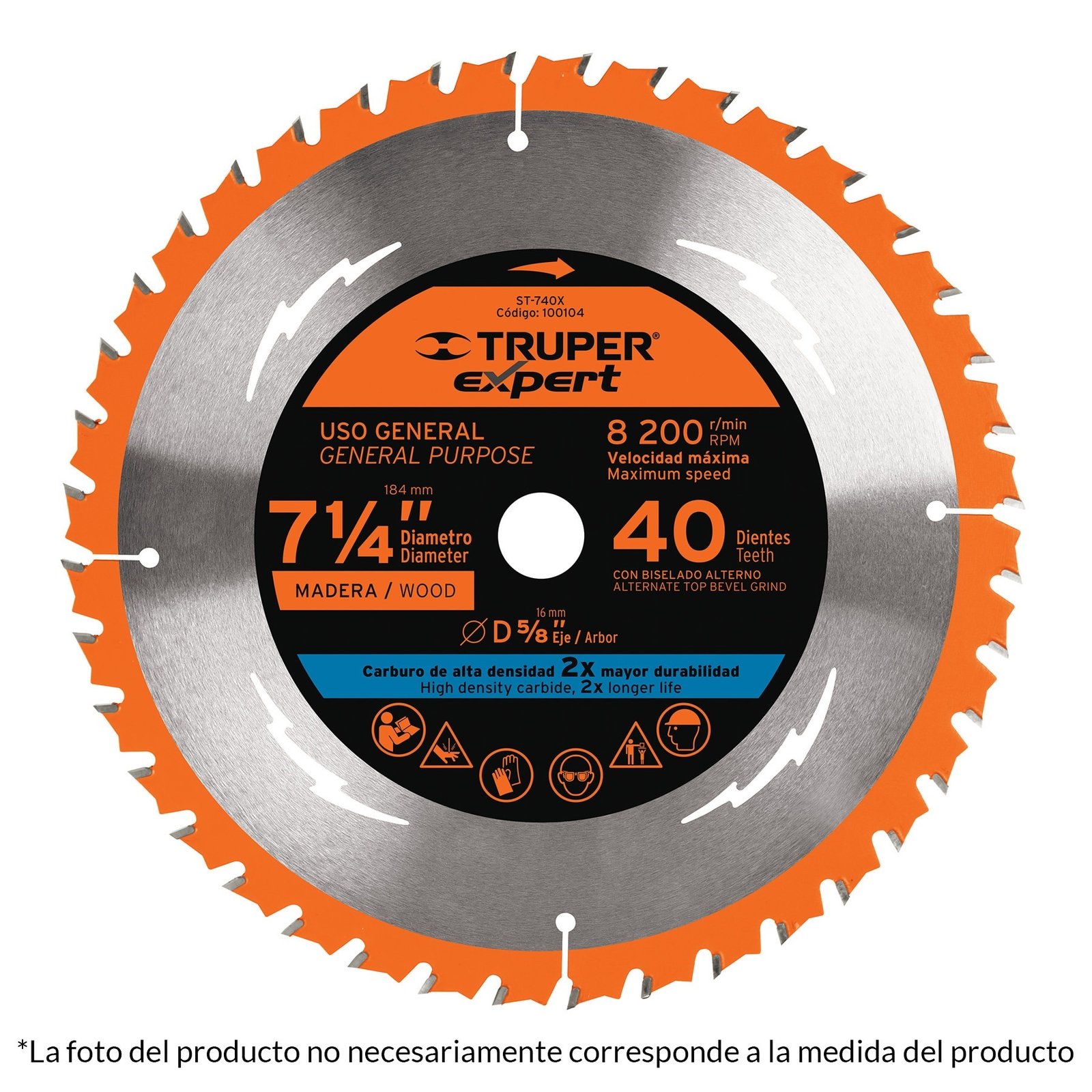 DISCO SIERRA P/MADERA 7-1/4′, 40 D, CENTRO 5/8′,EX (Truper)