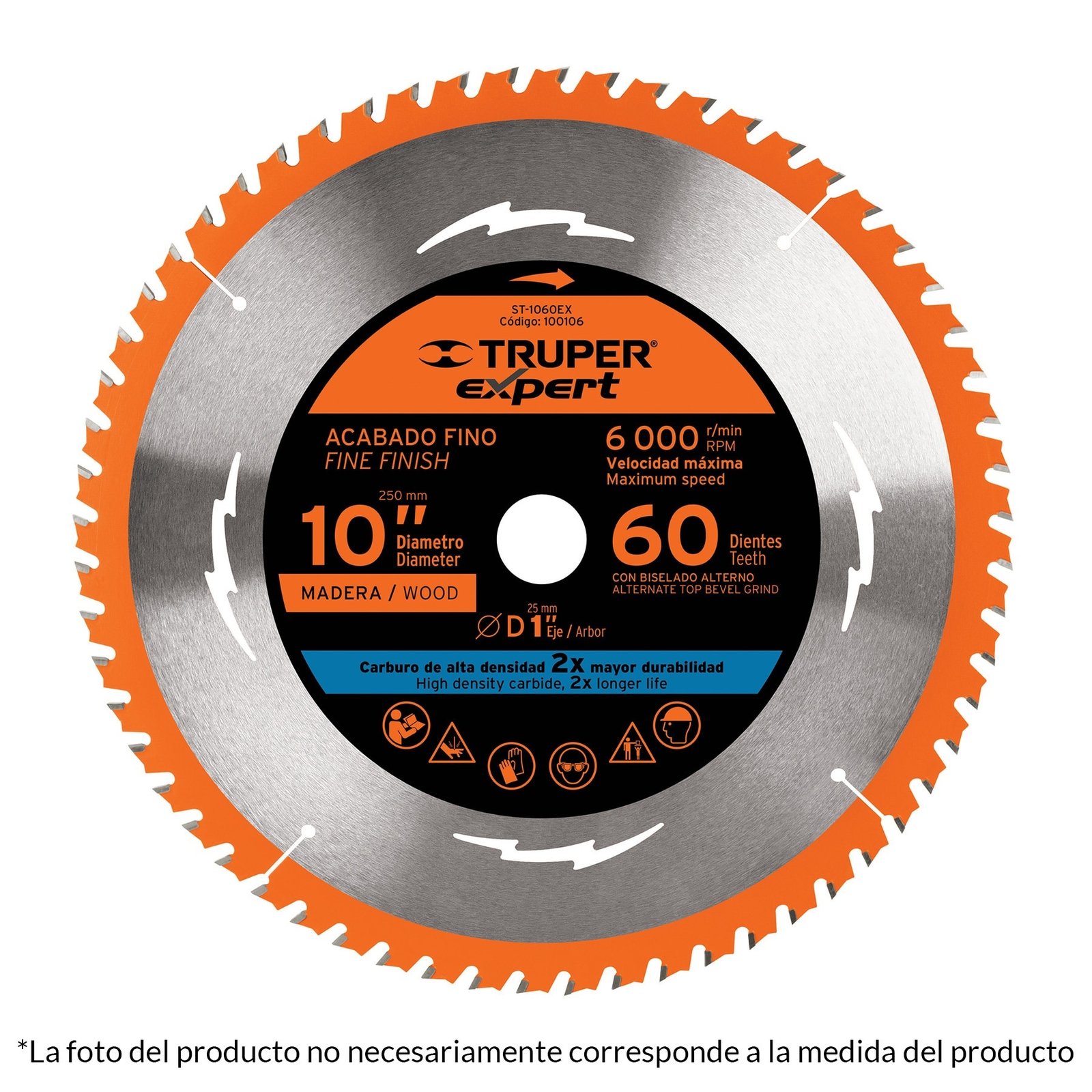 DISCO SIERRA P/MADERA 10′, 60D, CENTRO 1′, EXPERT (Truper)