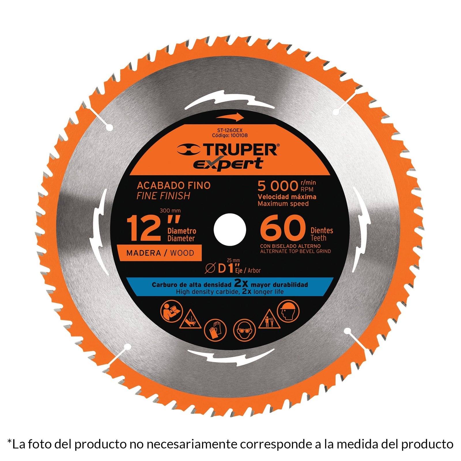 DISCO SIERRA P/MADERA 12′, 60DPP, CENTRO 1′, EXPER (Truper)