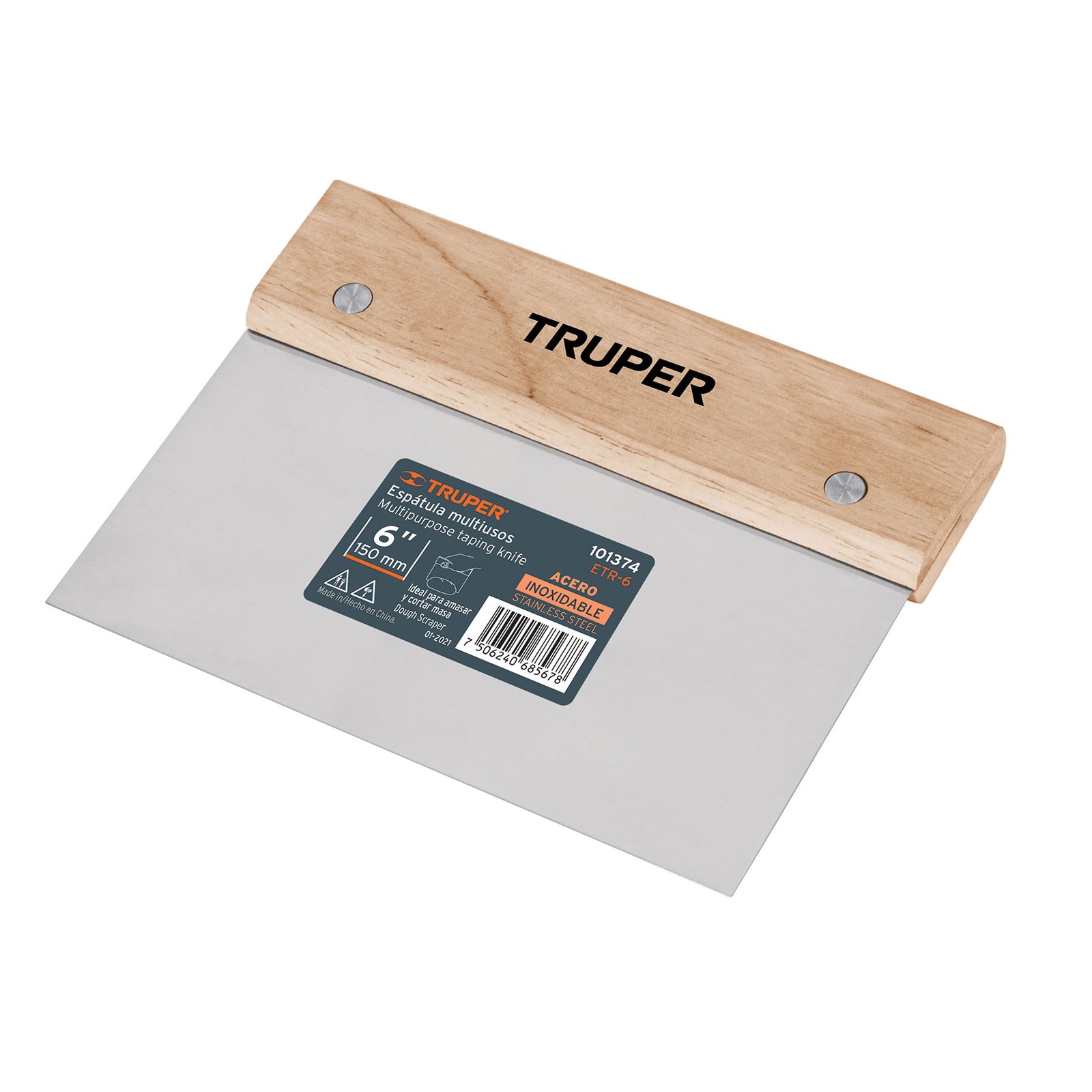 ESPÁTULA RECTANGULAR ACERO INOXIDABLE 6′, MANGO MA (Truper)