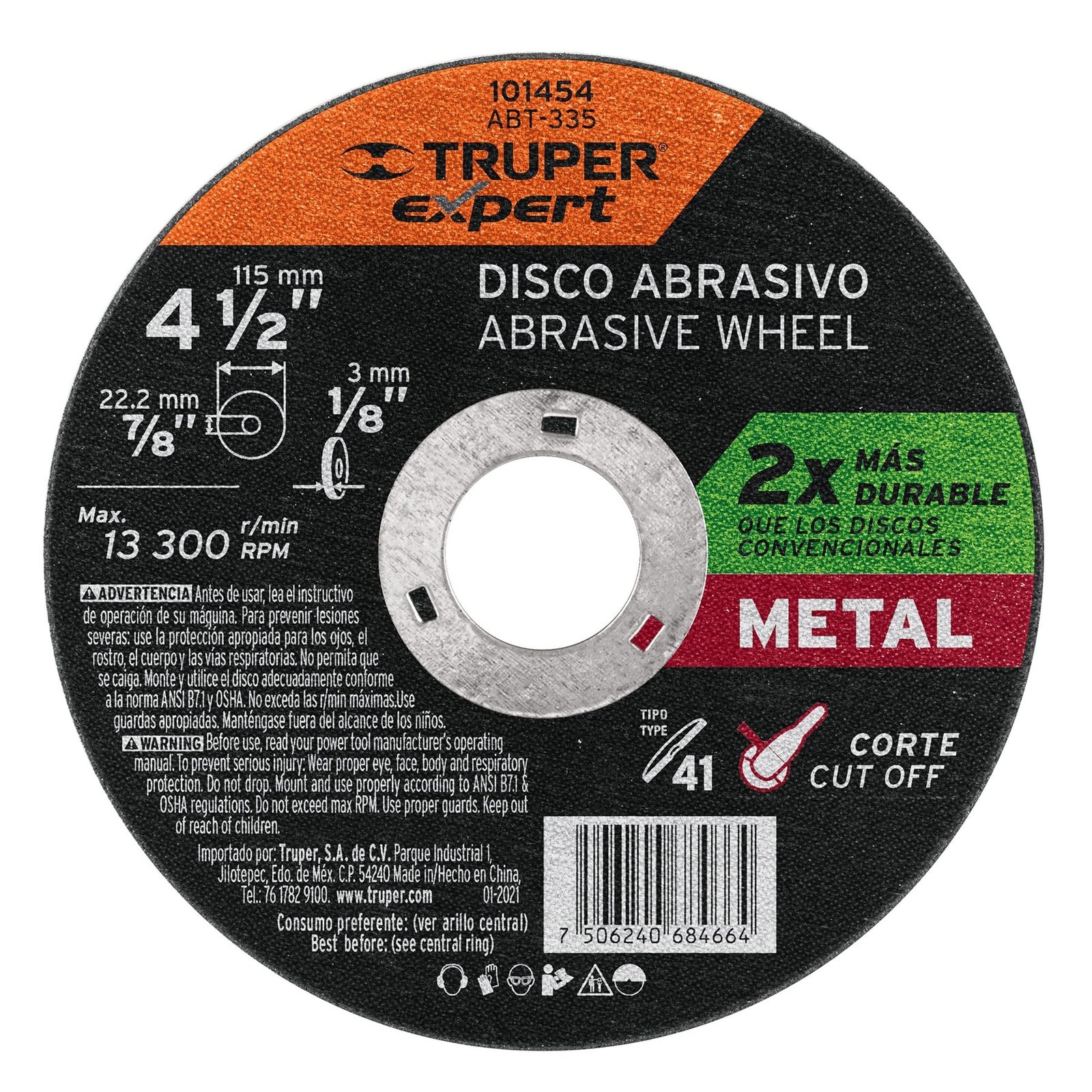 DISCO PARA CORTE DE METAL 4-1/2′ TIPO 41, TRUPER E (Truper)