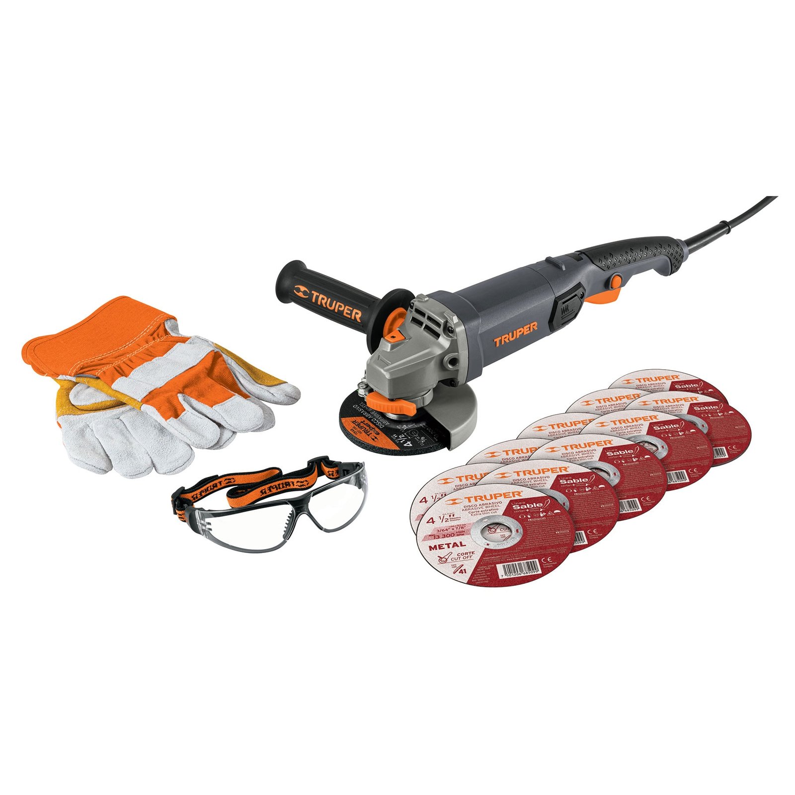 ESMERILADORA IND 4-1/2′ 950W C/DISCOS, LENTES Y GU (Truper)