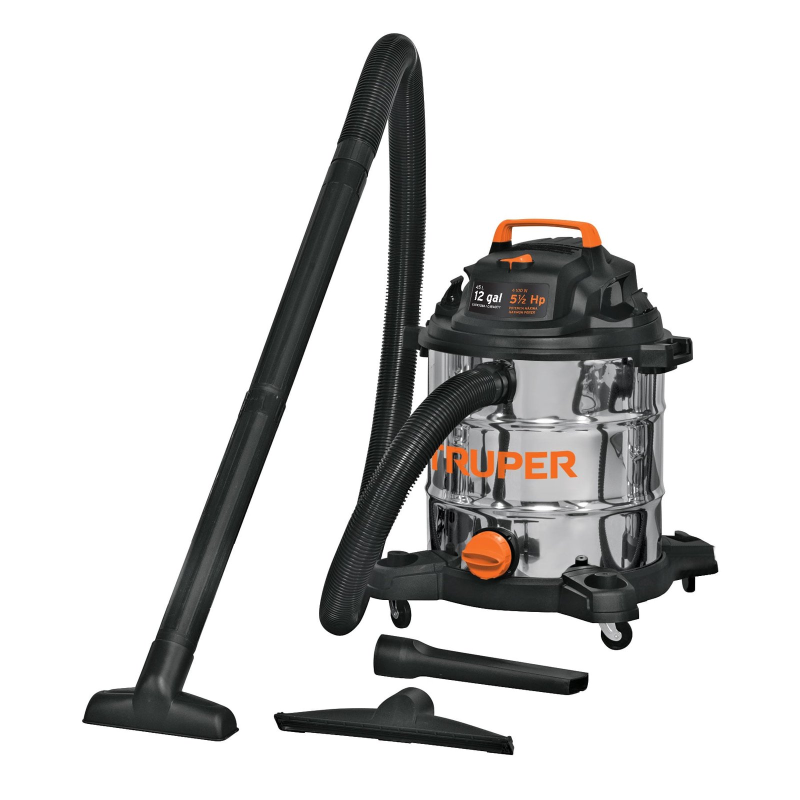 ASPIRADORA DE SÓLIDOS Y LÍQUIDOS DE 12 GAL EN ACER (Truper)