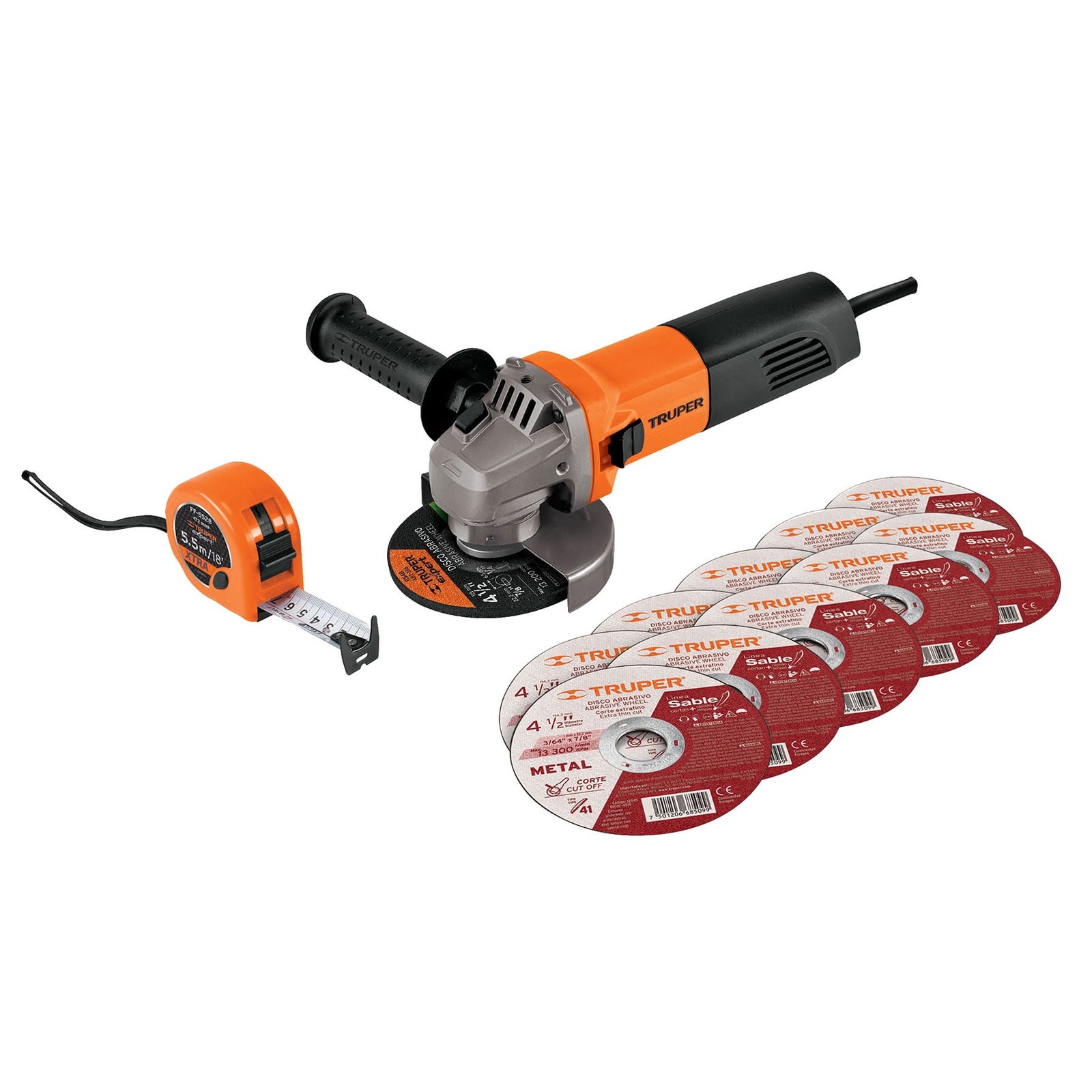 ESMERILADORA 4-1/2′ 750 W, 10 DISCOS Y FLEXÓMETRO (Truper)