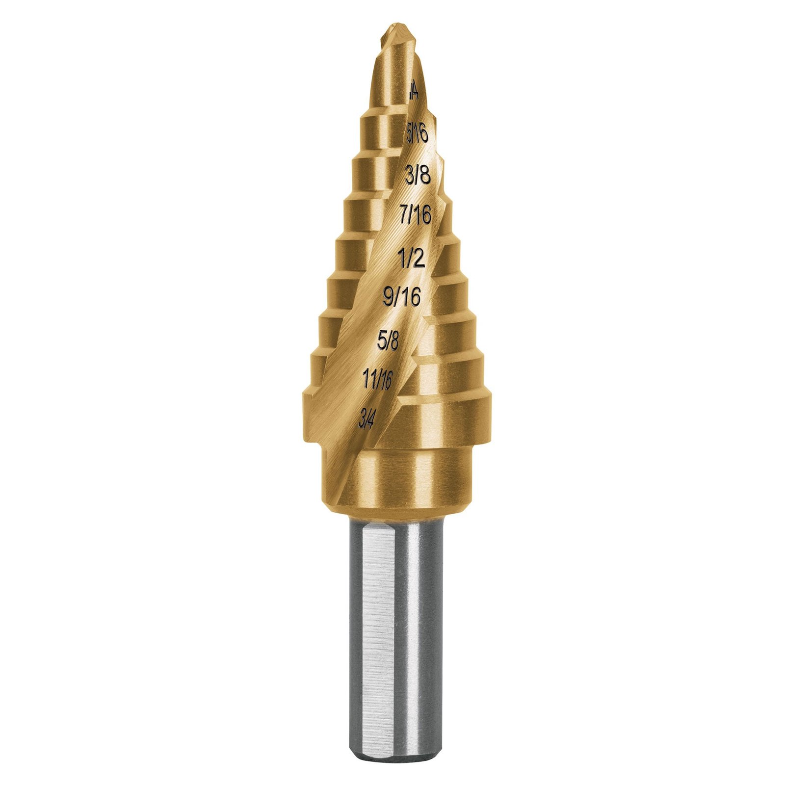 BROCA ESCALONADA TITANIO 9 ESCALONES 1/4′ A 3/4′, (Truper)