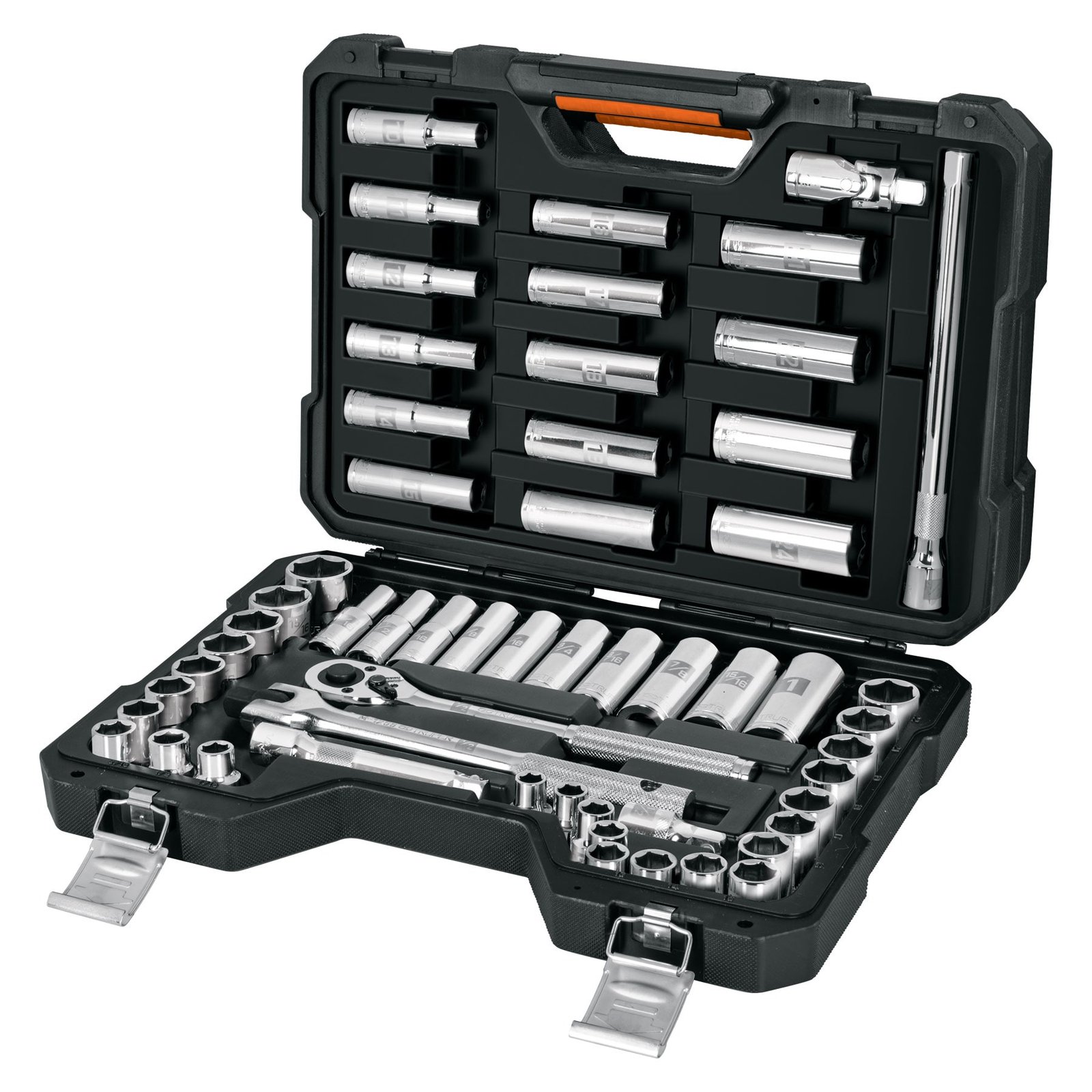 JUEGO DE 56 HERRAMIENTAS CUADRO 1/2′ STD Y MM PARA (Truper)