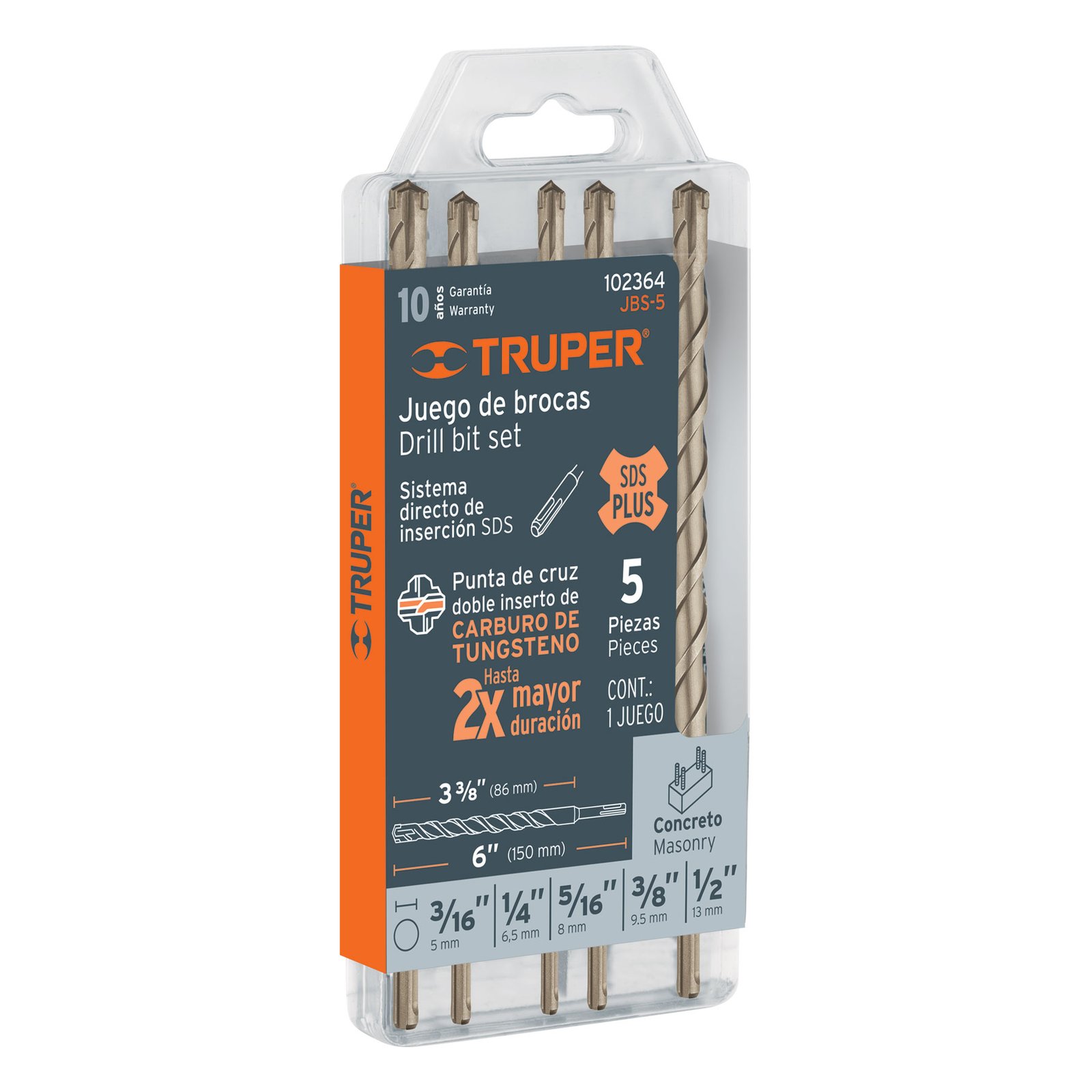 JUEGO DE 5 BROCAS PARA CONCRETO SDS PLUS, TRUPER (Truper)