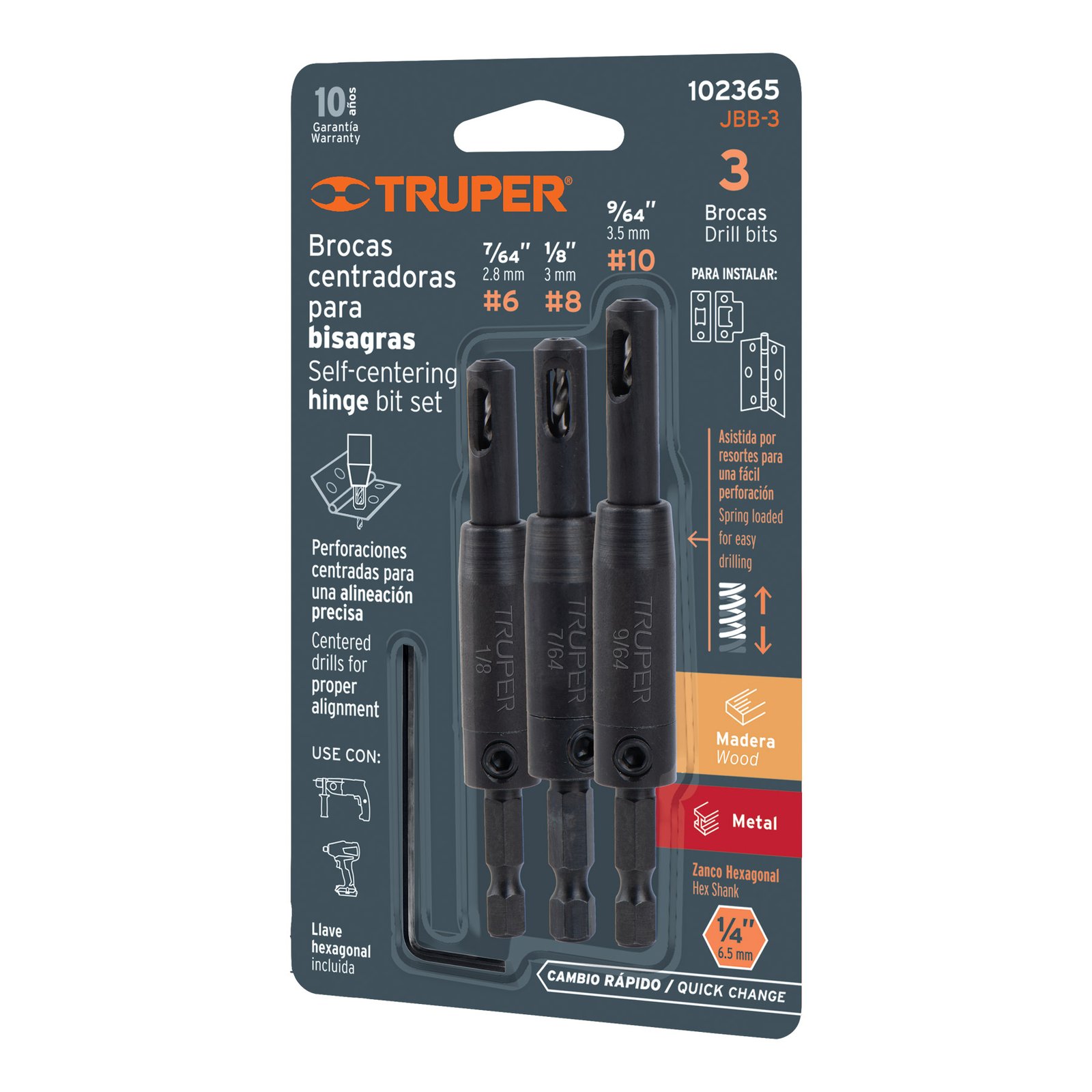 JUEGO DE 3 BROCAS PARA BISAGRA, TRUPER (Truper)