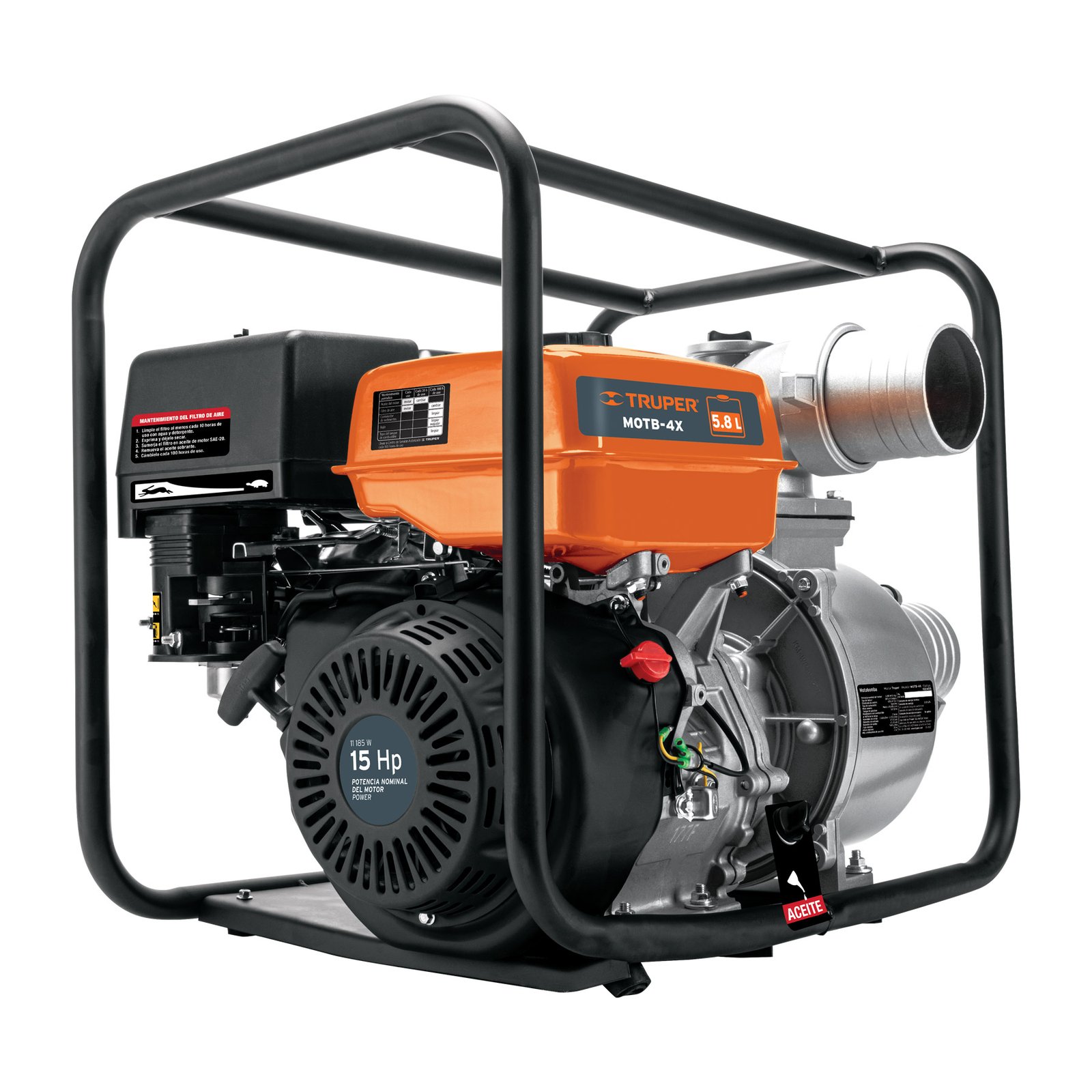 MOTOBOMBA AUTOCEBANTE 15 HP A GASOLINA 4′ X 4′, 4 (Truper)