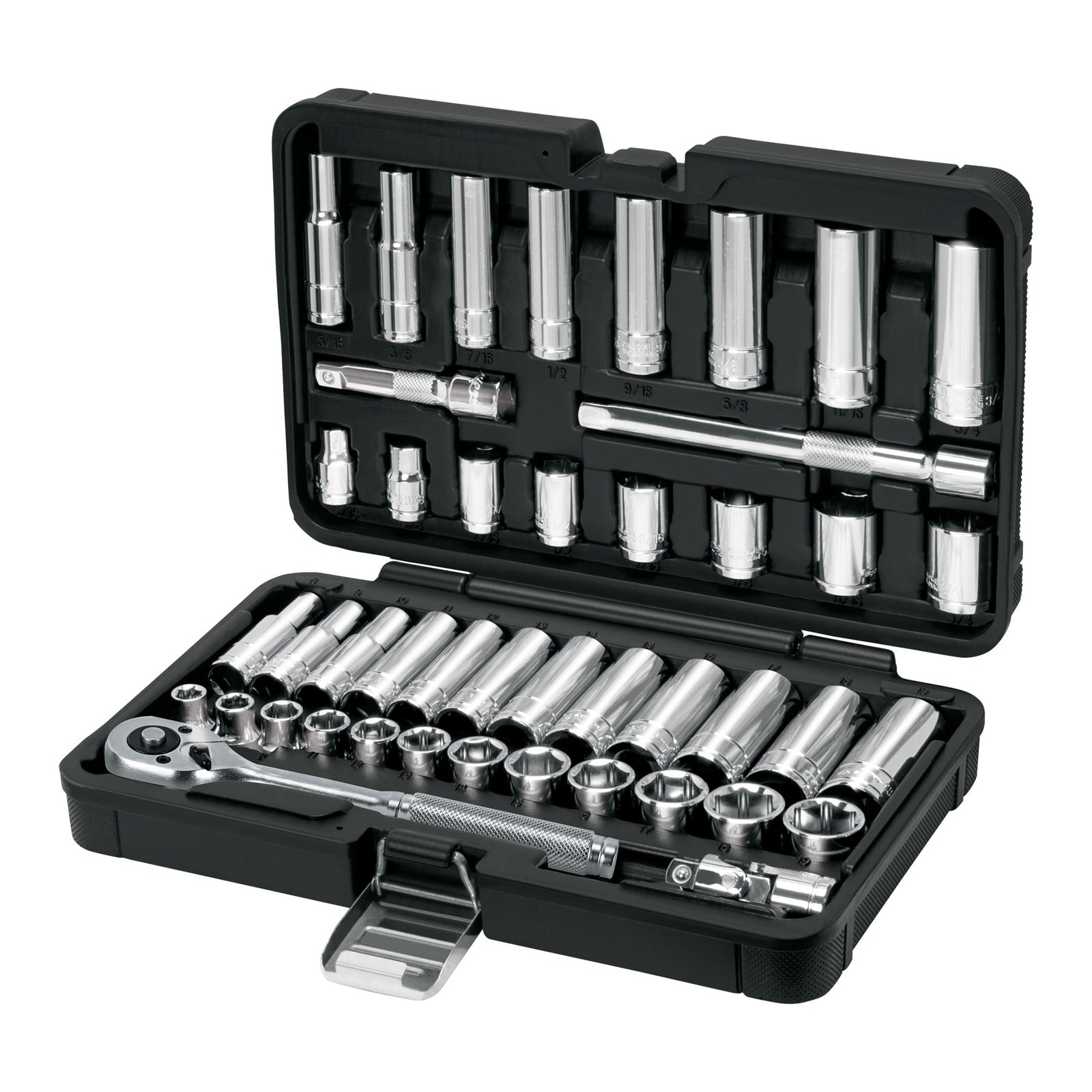 JUEGO DE 45 HERRAMIENTAS CUADRO 3/8′ STD Y MM PARA (Truper)