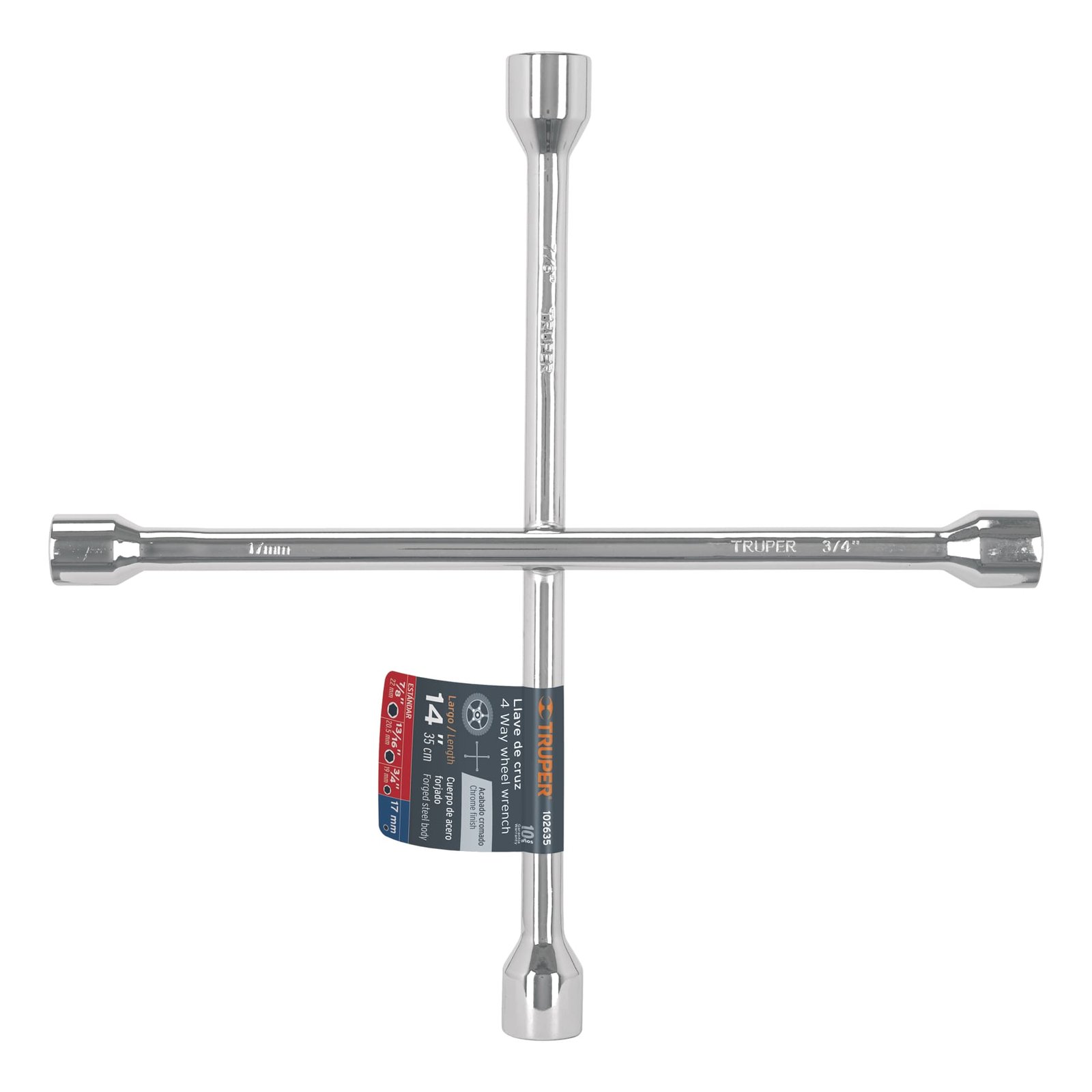 LLAVE DE CRUZ 14′ PULIDA Y CROMADA, TRUPER (Truper)