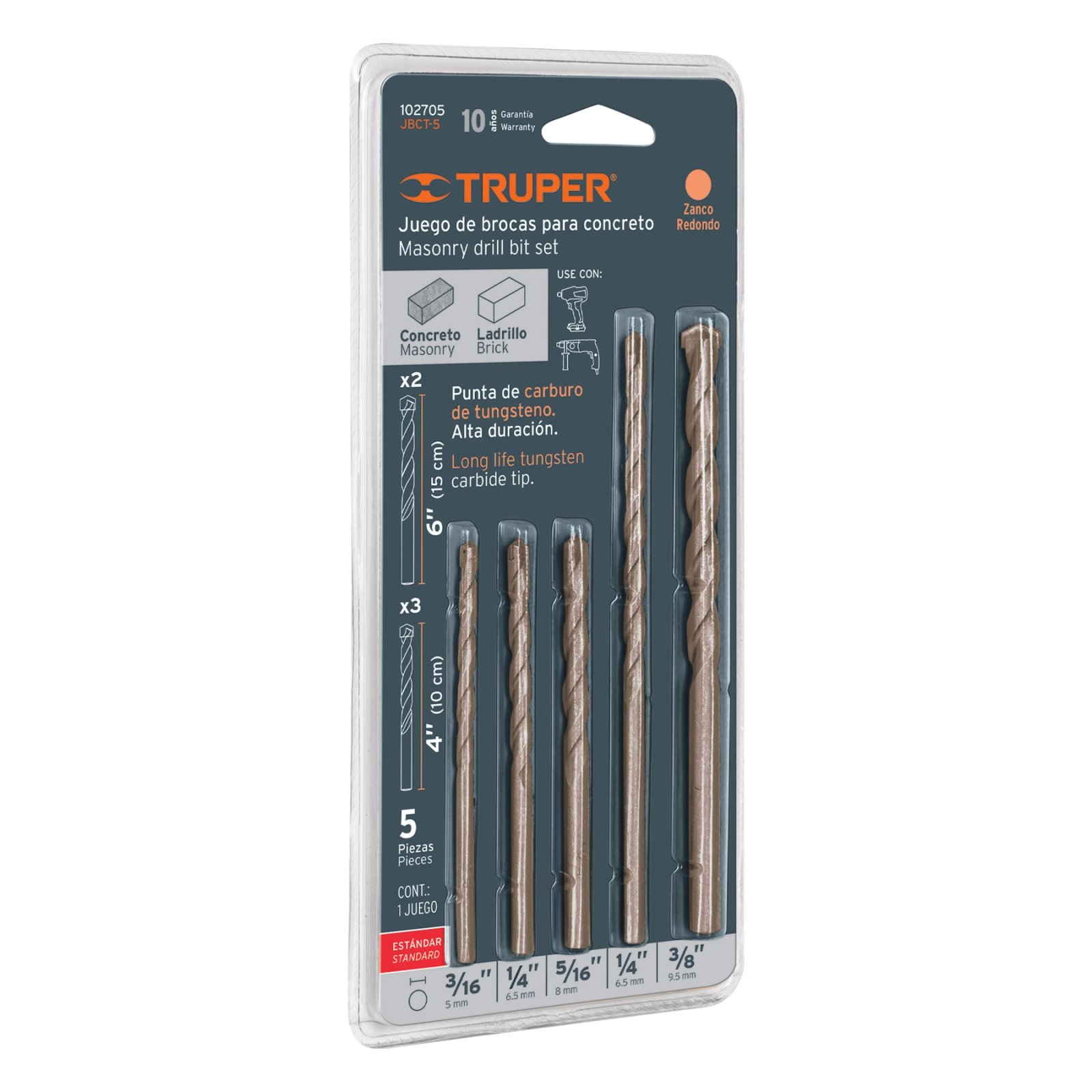 JUEGO DE 5 BROCAS PARA CONCRETO, TRUPER (Truper)