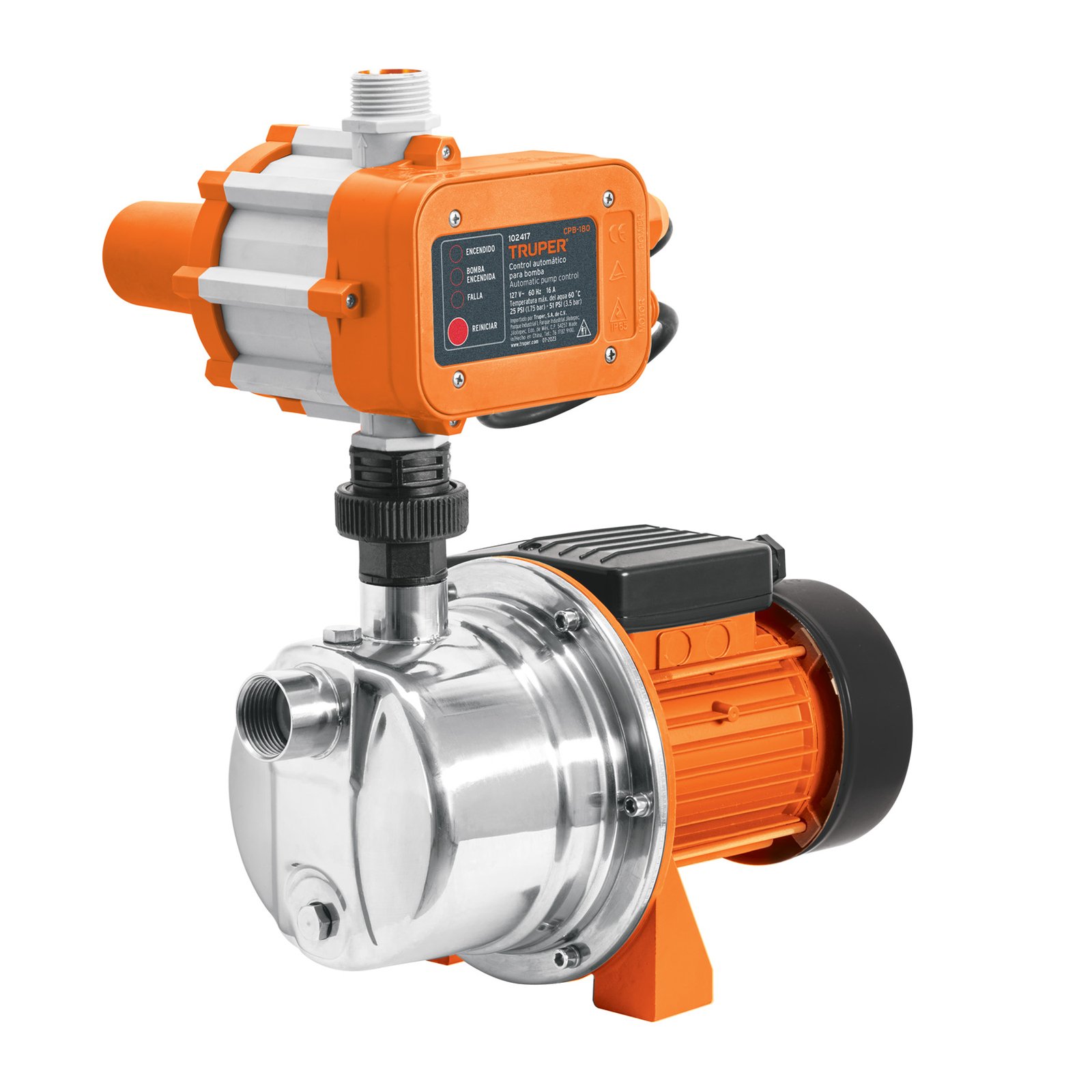 BOMBA PRESURIZADORA JET ACERO 1/2 HP CON CONTROL, (Truper)