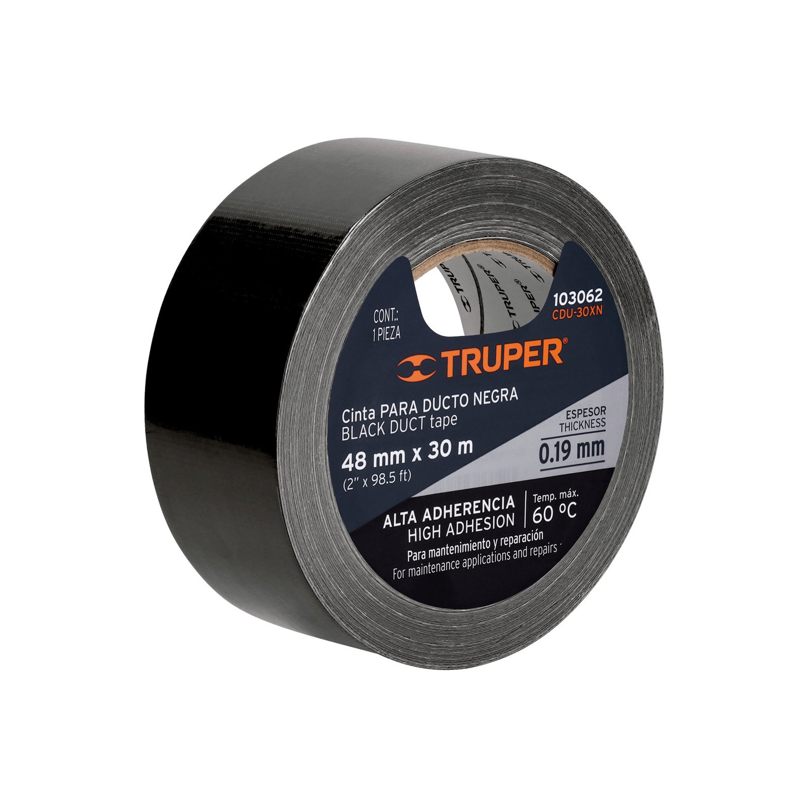 CINTA NEGRA PARA DUCTO 30M X 48MM, ESPESOR 0.19MM, (Truper)