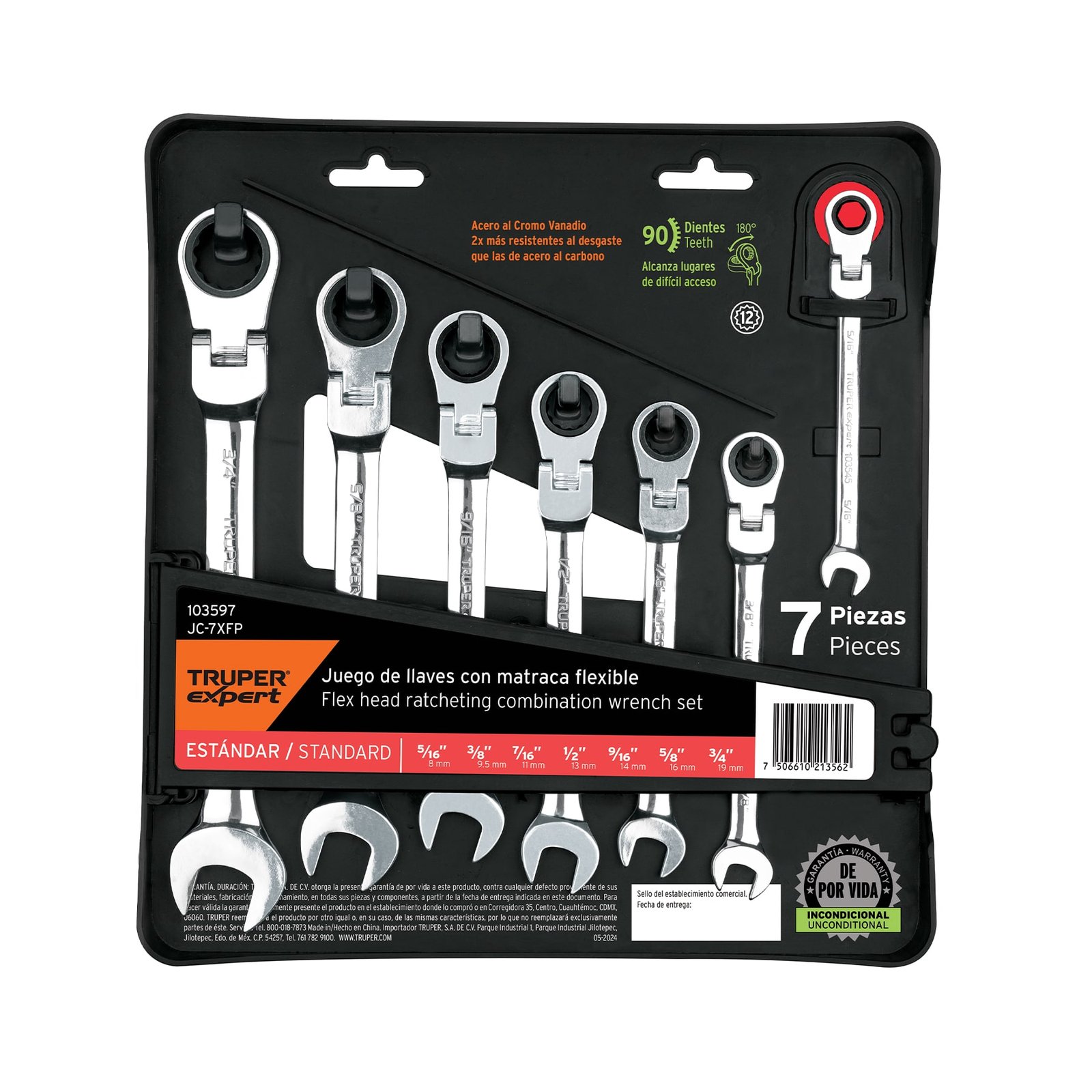 JUEGO DE 7 LLAVES COMBINADAS STD CON MATRACA FLEXI (Truper)