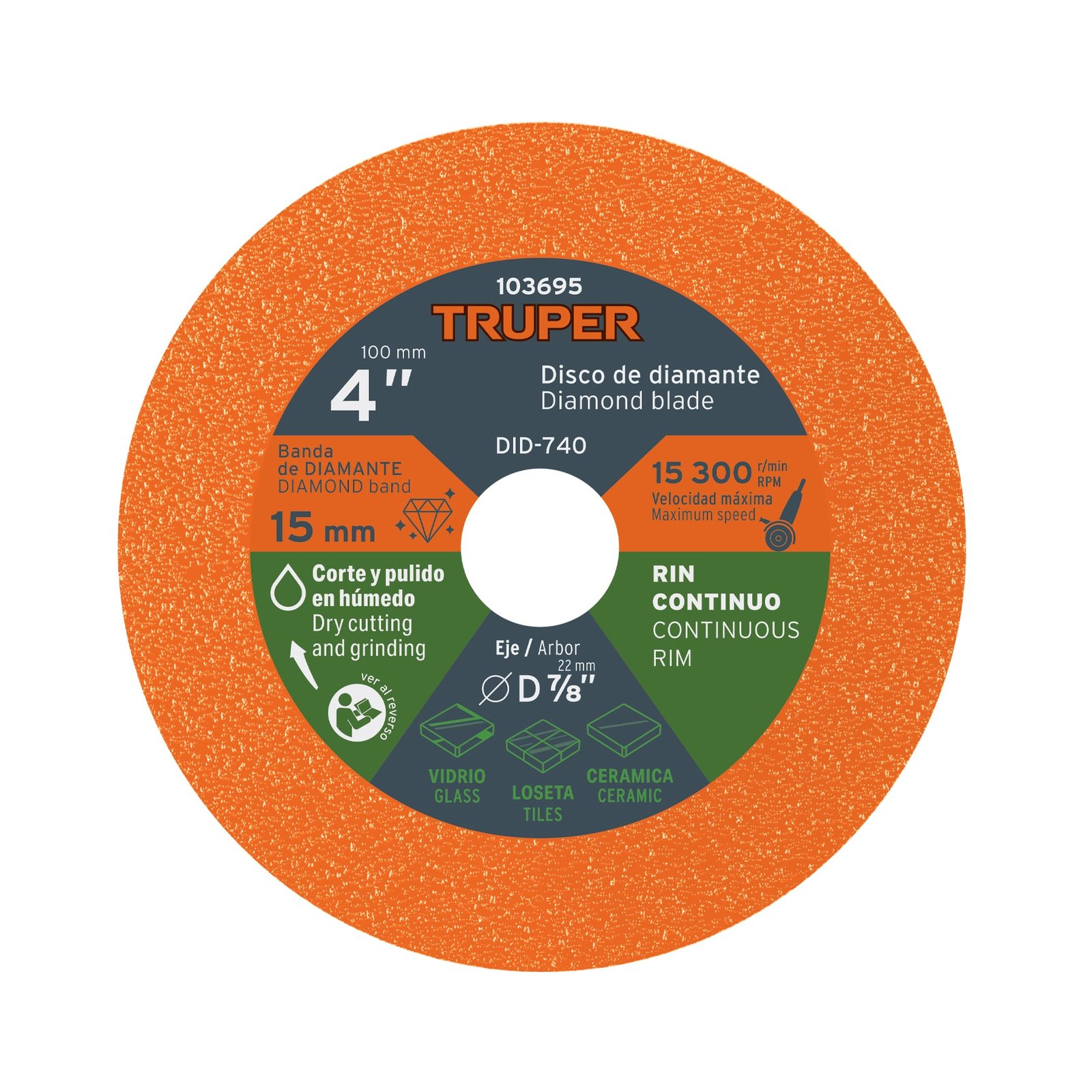 DISCO DE DIAMANTE 4′, CORTE DE VIDRIO, TRUPER (Truper)