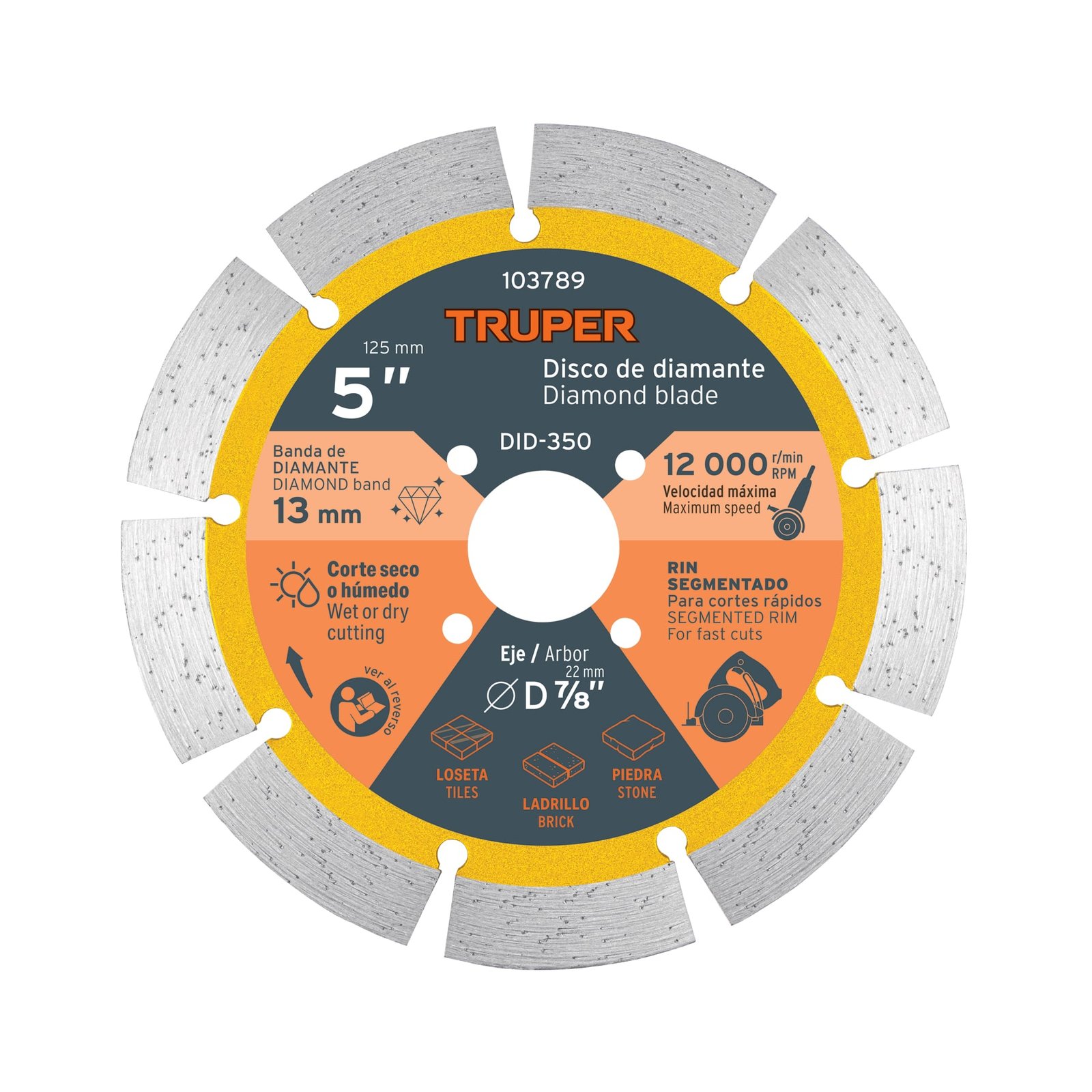 DISCO DE DIAMANTE 5″ PARA RANURADORA DE CONCRETO (Truper)