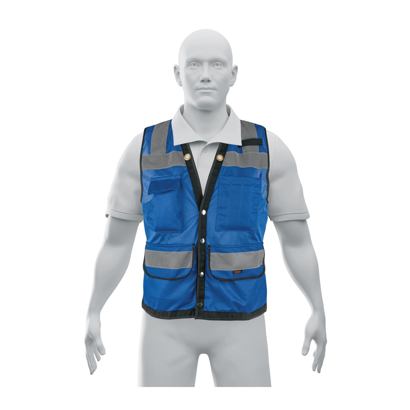 CHALECO SEGURIDAD REFORZADO AZUL CON BOLSAS, EG, E (Truper)