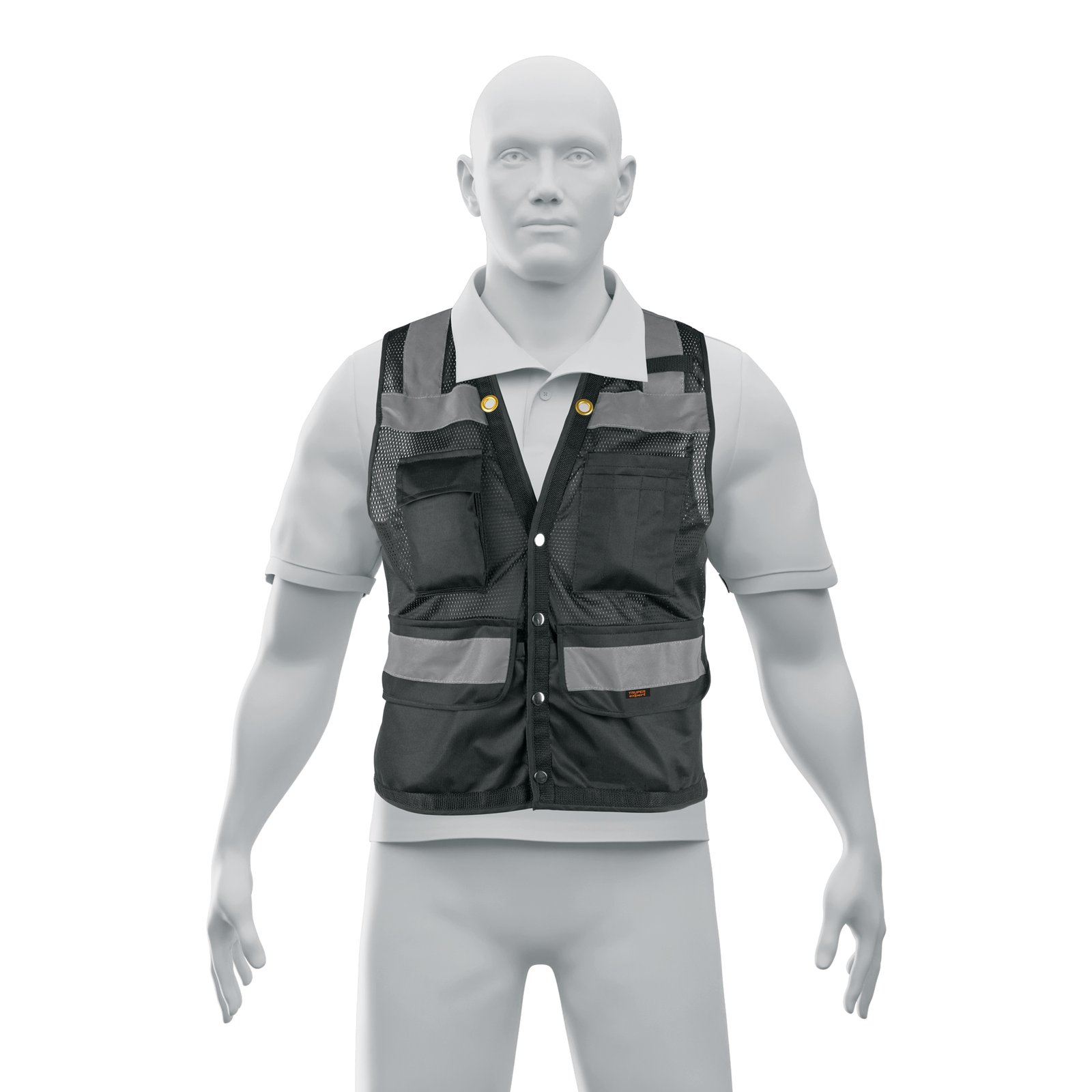CHALECO SEGURIDAD REFORZADO NEGRO CON BOLSAS, M, E (Truper)