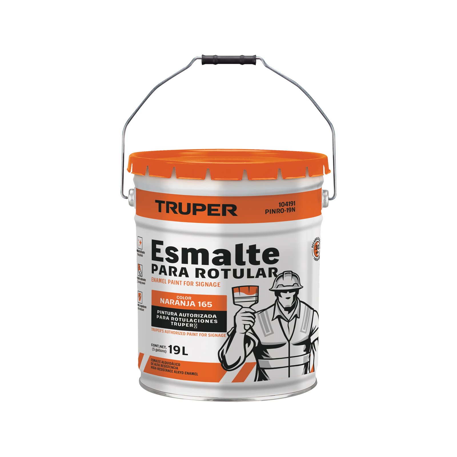 PINTURA ESMALTE PARA ROTULAR, NARANJA, CUBETA 19L (Truper)