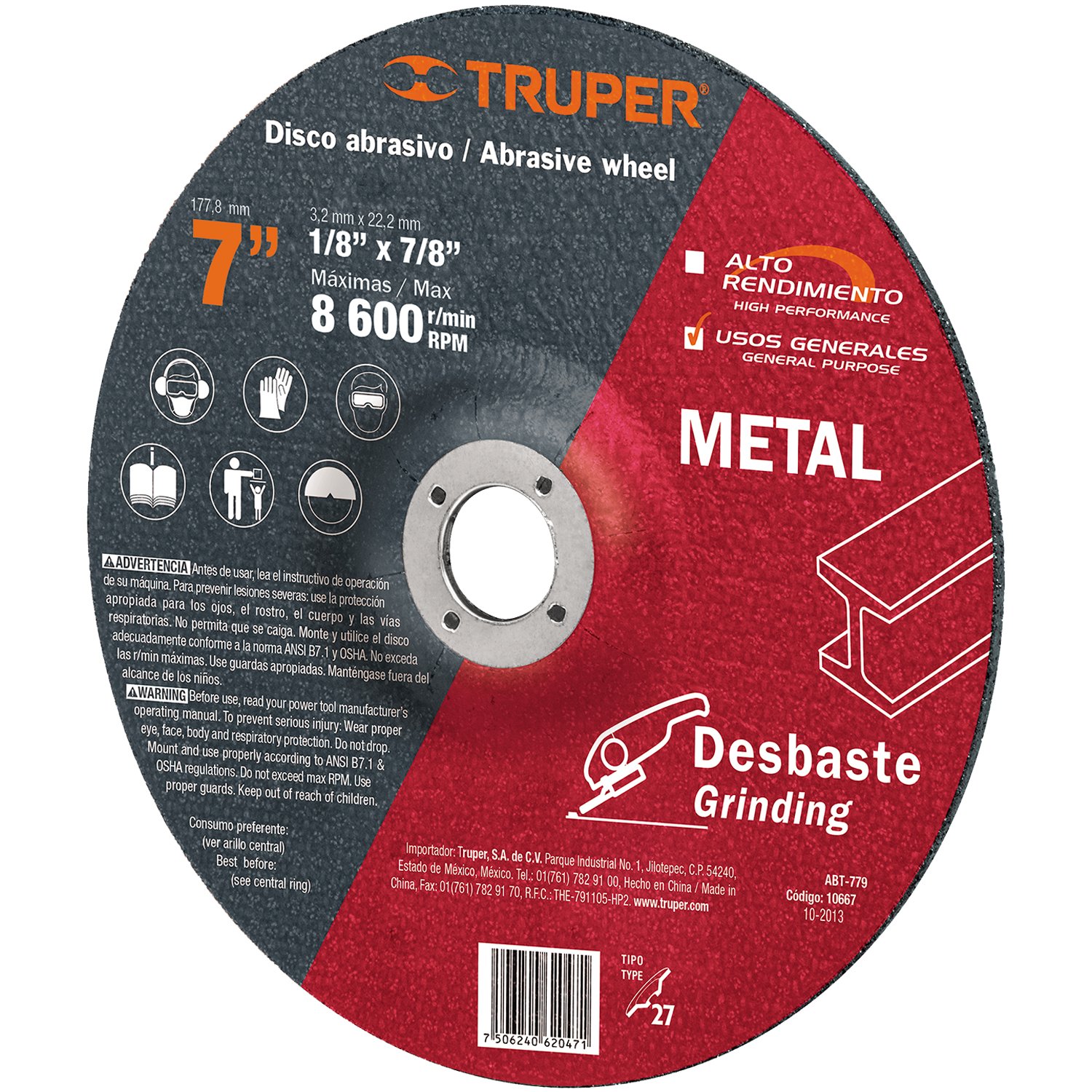 DISCO PARA CORTE DE METAL, TIPO 27, DIÁMETRO 7? (Truper)