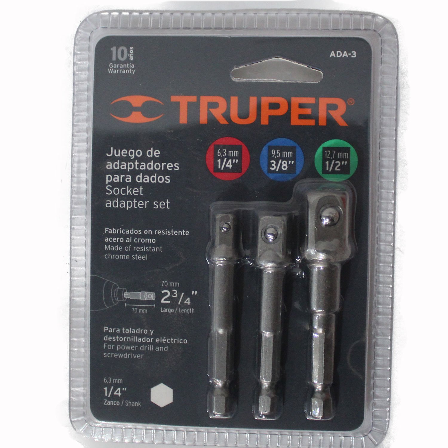 JUEGO DE ADAPTADORES PARA DADOS, 1/4′, 3/8′ Y 1/2′ (Truper)