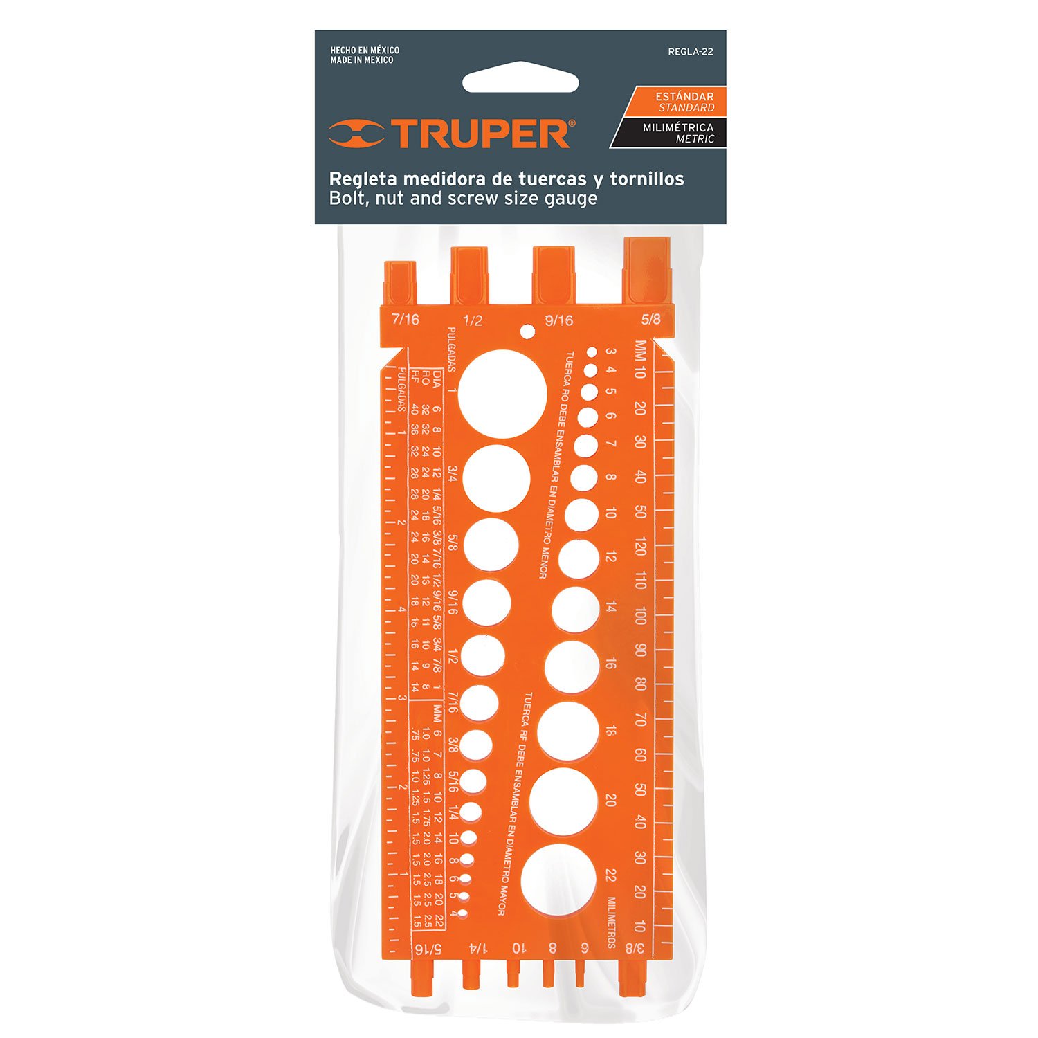 REGLETA CALIBRADORA DE TUERCAS Y TORNILLOS 22 CM (Truper)